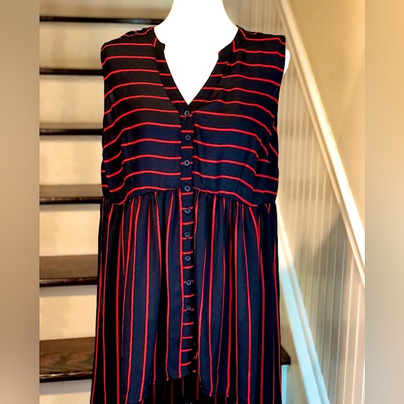 TORRID Navy & Red Stripe High Low Shirt Dress NWT Sz 0 - Picture 4 of 14